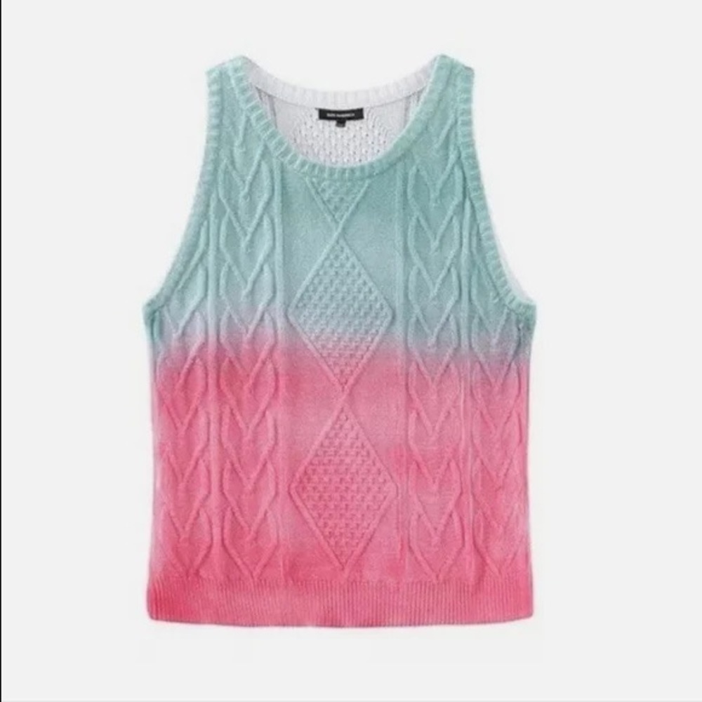 Crystal Blue & Pink Color-Block Diamond-Knit Crewneck Tank - Women